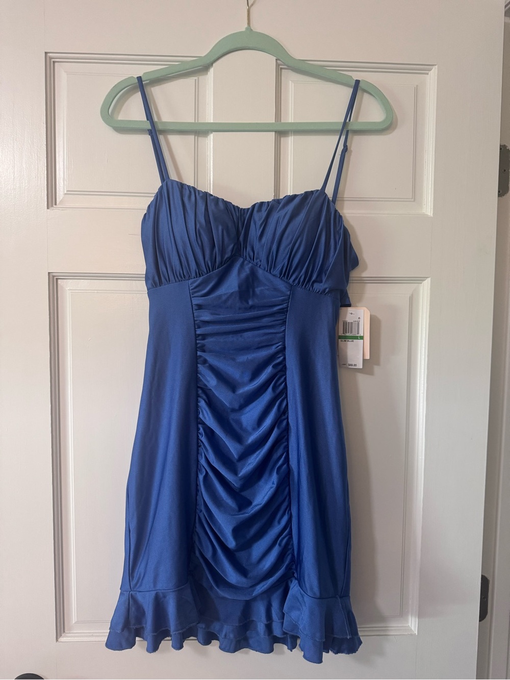 City Studio Royal Blue Ruched Spaghetti Strap Mini Dress